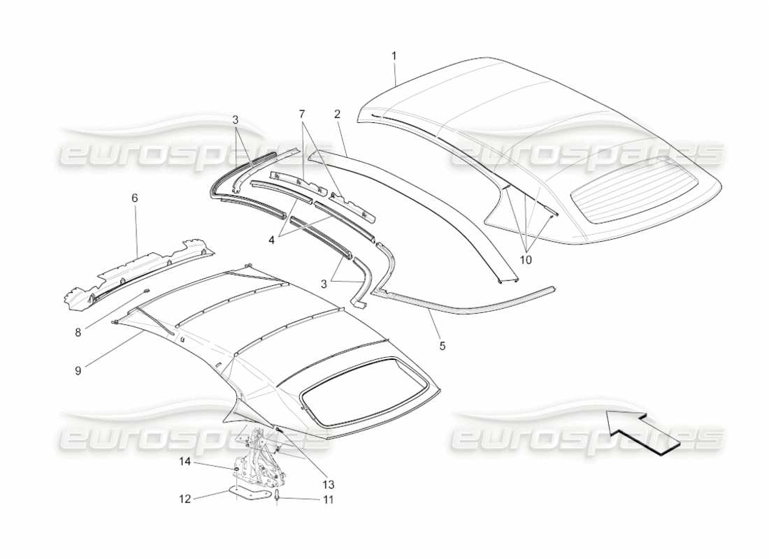 maserati grancabrio (2011) 4.7 elektrischer verdeck: verkleidungsteildiagramm
