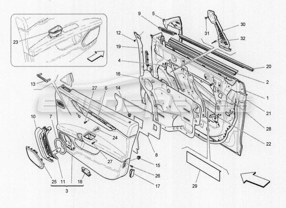 maserati qtp. v8 3.8 530bhp auto 2015 vordere türen: verkleidungen ersatzteildiagramm