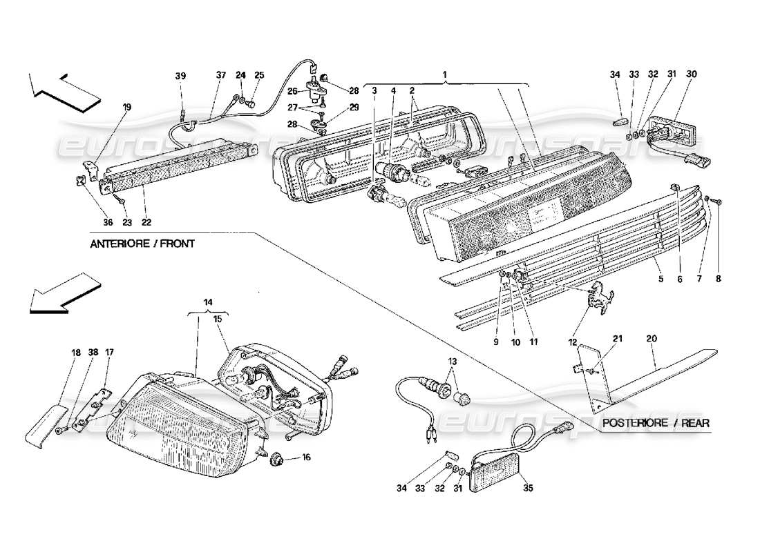 ferrari 348 (2.7 motronic) teilediagramm für vorder- und rücklichter