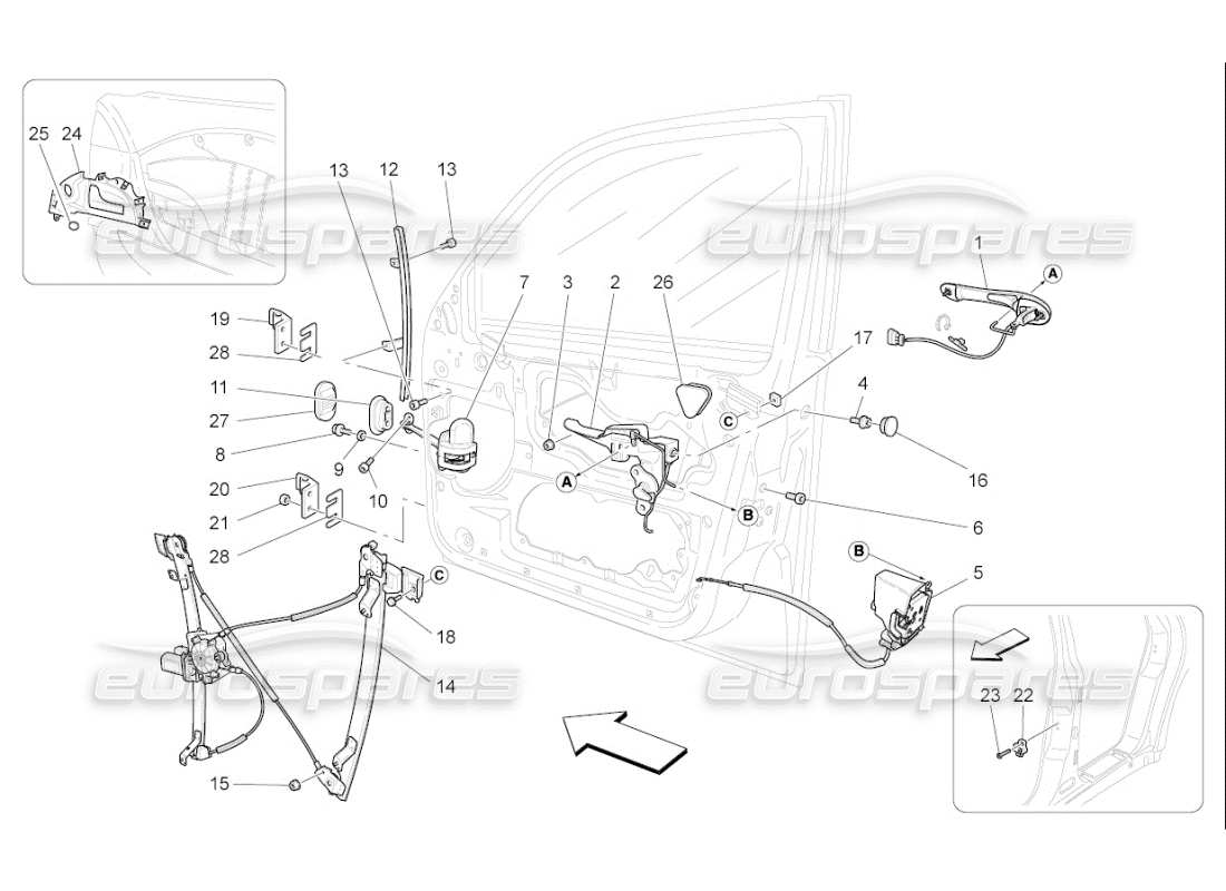 maserati qtp. (2007) 4.2 f1 vordere türen: mechanismen teilediagramm