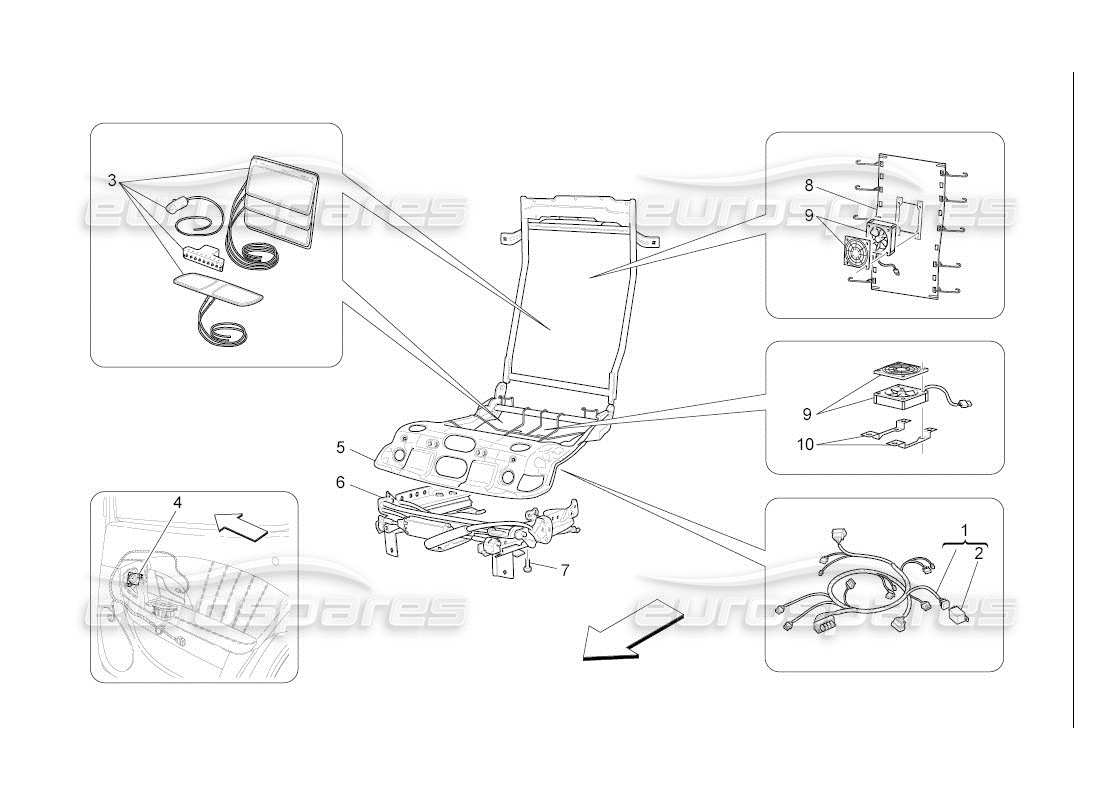 maserati qtp. (2007) 4.2 auto rücksitze: mechanik und elektronik teilediagramm