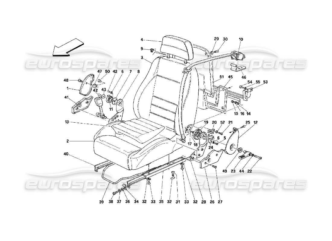 ferrari 348 (2.7 motronic) teilediagramm für sitze und sicherheitsgurte
