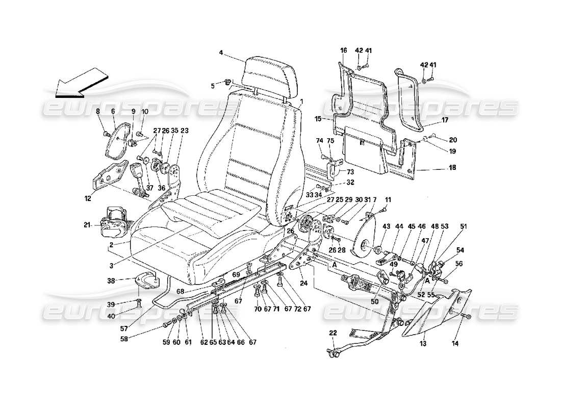 ferrari 348 (2.7 motronic) teilediagramm für sitze und sicherheitsgurte