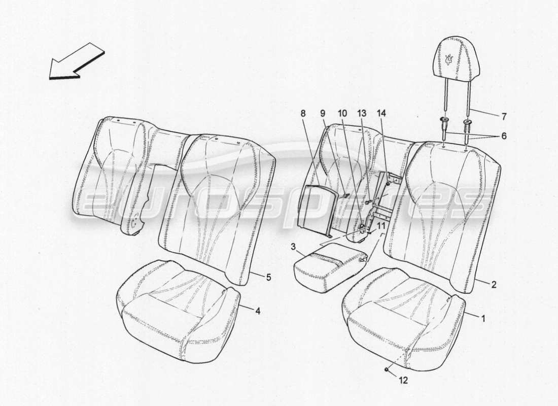 maserati granturismo special edition rücksitze: verkleidungen ersatzteildiagramm