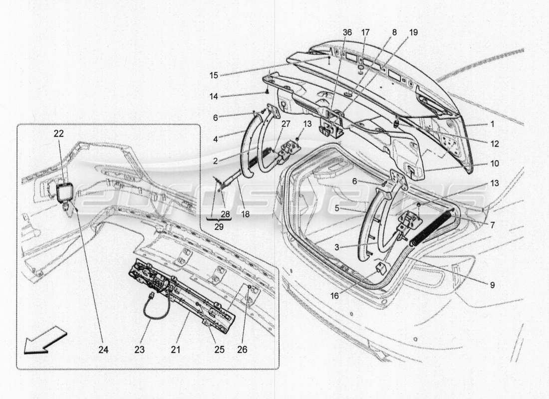 maserati qtp. v8 3.8 530bhp 2014 auto hintere klappe - teilediagramm