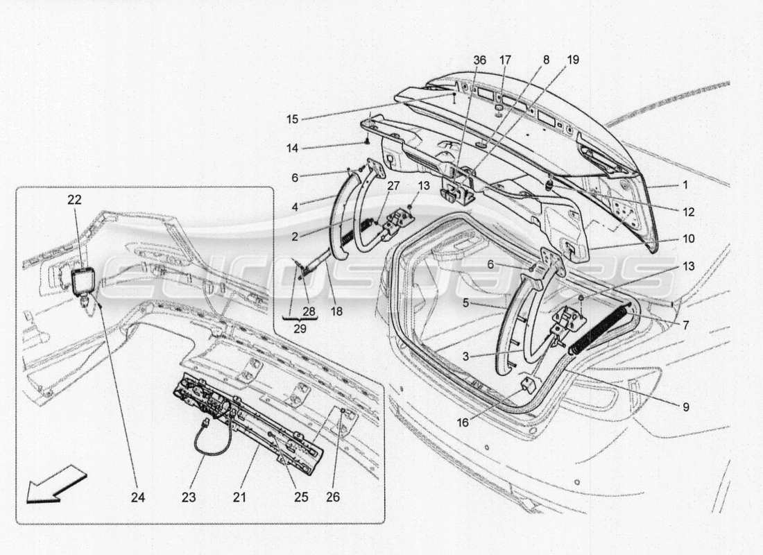 maserati qtp. v8 3.8 530bhp auto 2015 hintere klappe - teilediagramm