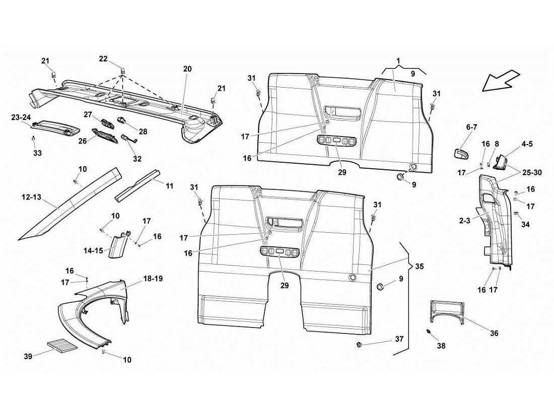 lamborghini gallardo lp570-4s perform teilediagramm für fahrgastraumverkleidungen