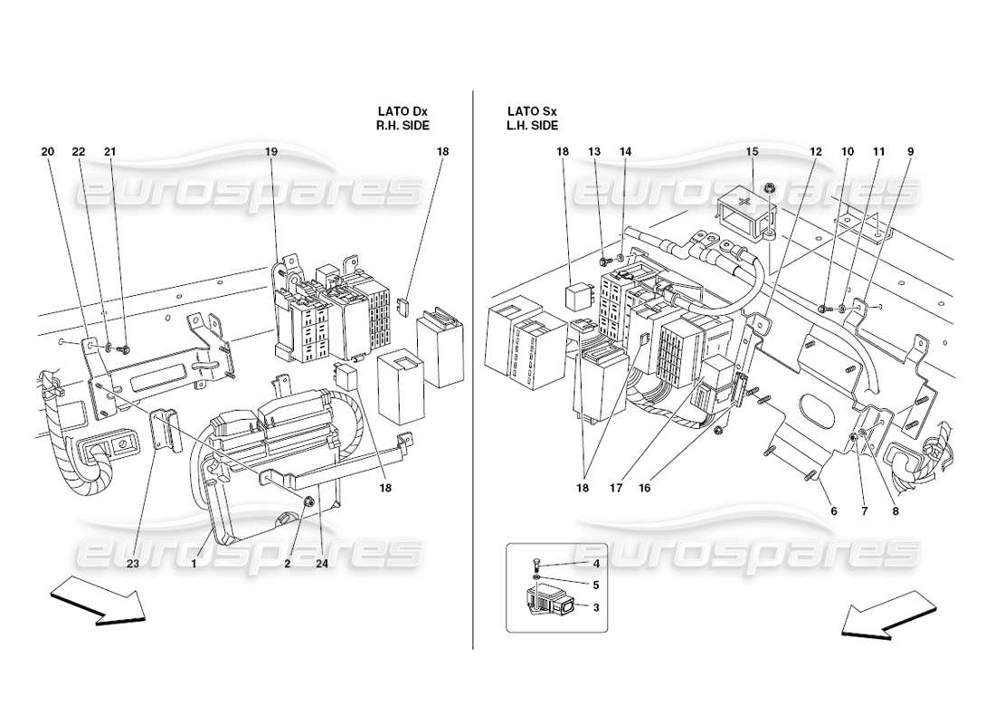 ferrari 430 challenge (2006) bedienstationen für den hinteren fahrgastraum teilediagramm