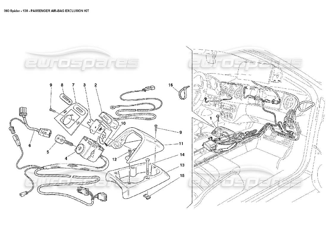 ferrari 360 spider teilediagramm des beifahrer-airbag-ausschlusskits