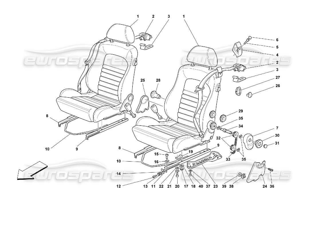 ferrari 355 (2.7 motronic) teilediagramm für sitze und sicherheitsgurte