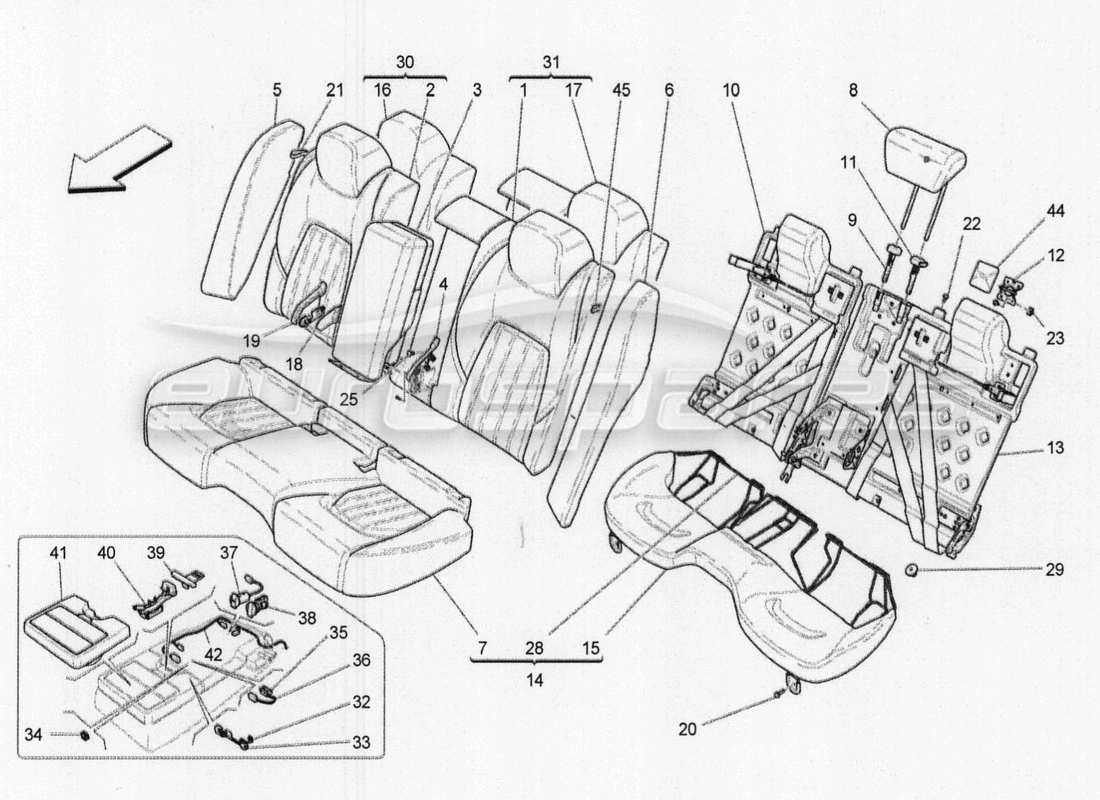 maserati qtp. v8 3.8 530bhp 2014 auto rücksitze: verkleidungen ersatzteildiagramm