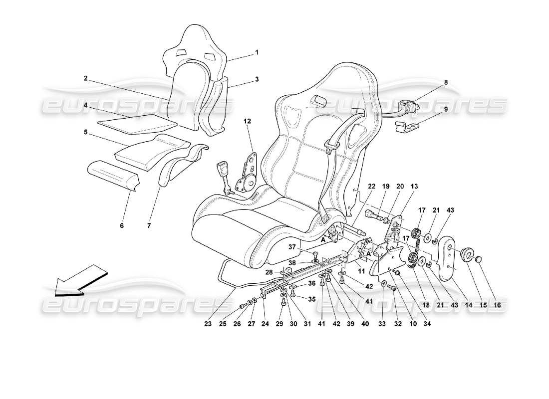 ferrari 355 (2.7 motronic) teilediagramm für sitze und sicherheitsgurte