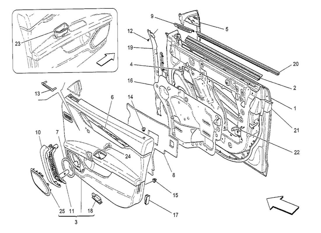 maserati qtp. v8 3.8 530bhp 2014 vordertüren: zierbleche teilediagramm