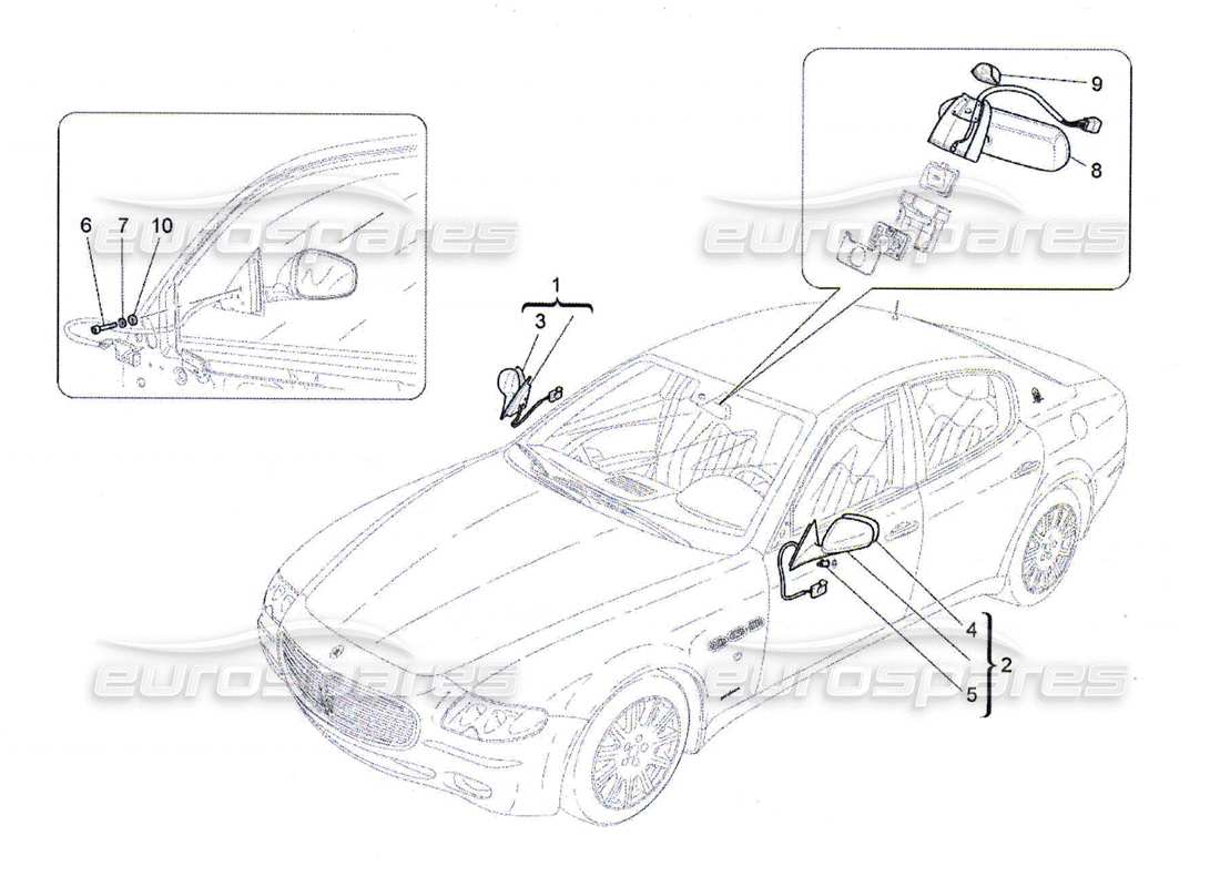 maserati qtp. (2010) 4.7 innen- und aussenrückspiegel teilediagramm