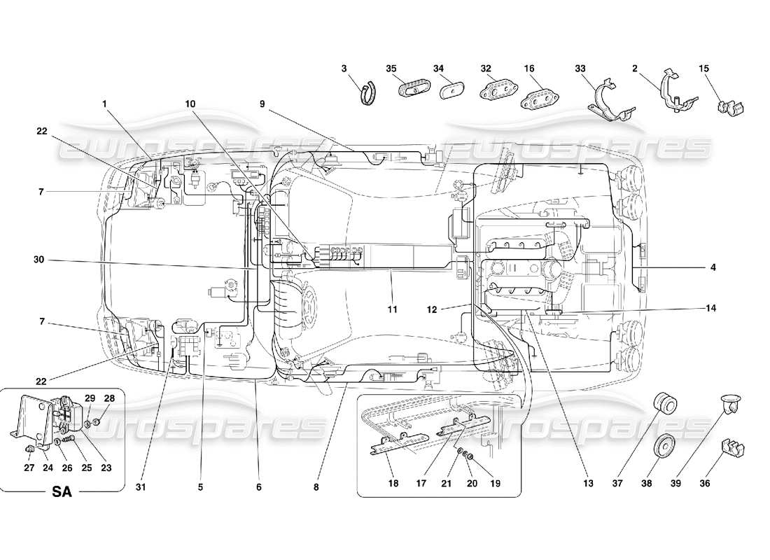 ferrari 355 (5.2 motronic) teilediagramm des elektrischen systems