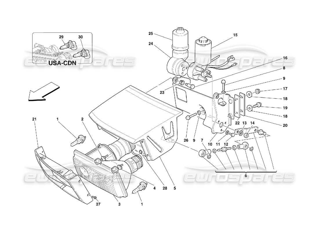 ferrari 355 (5.2 motronic) teilediagramm für lichthebevorrichtung und scheinwerfer