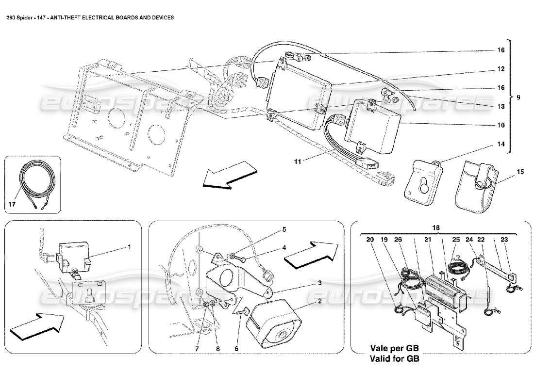 ferrari 360 spider teilediagramm für elektrische platinen und geräte zur diebstahlsicherung