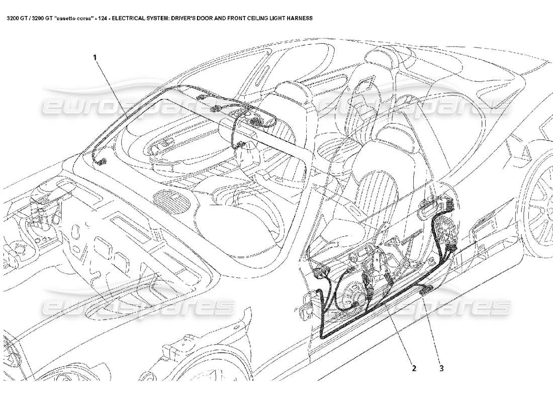 maserati 3200 gt/gta/assetto corsa elektrik: teilediagramm für kabelbaum der fahrertür und der vorderen deckenleuchte