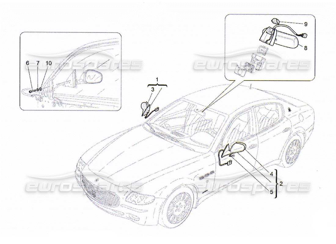 maserati qtp. (2010) 4.2 innen- und aussenrückspiegel teilediagramm