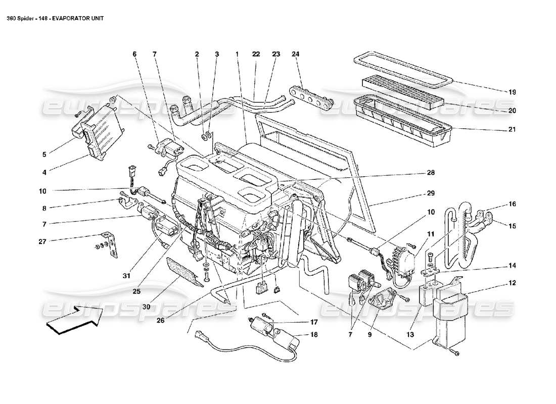 ferrari 360 spider verdampfereinheit teilediagramm