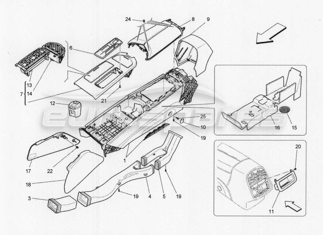 maserati qtp. v8 3.8 530bhp 2014 auto zubehörkonsole und mittelkonsole teilediagramm