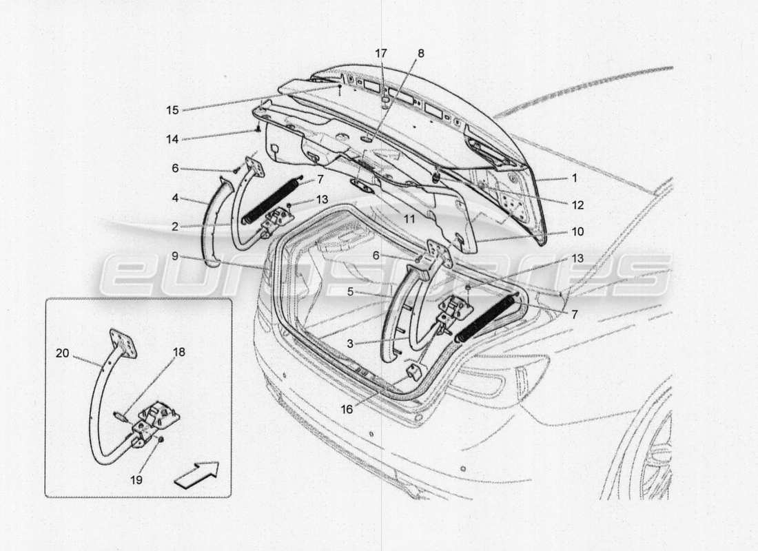 maserati qtp. v8 3.8 530bhp 2014 auto hintere klappe - teilediagramm