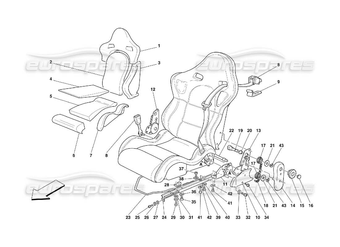 ferrari 355 (5.2 motronic) teilediagramm für sitze und sicherheitsgurte
