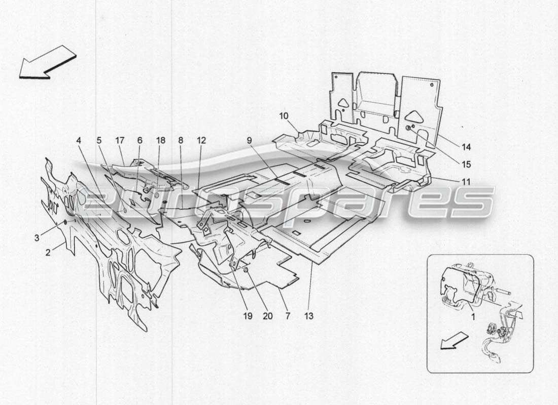 maserati grancabrio mc centenario schallschutzplatten im fahrzeuginneren - teilediagramm