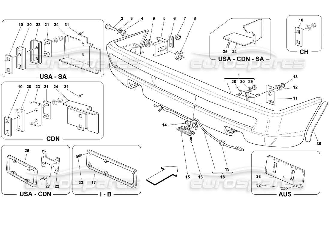ferrari 355 (2.7 motronic) hintere stoßstange teilediagramm