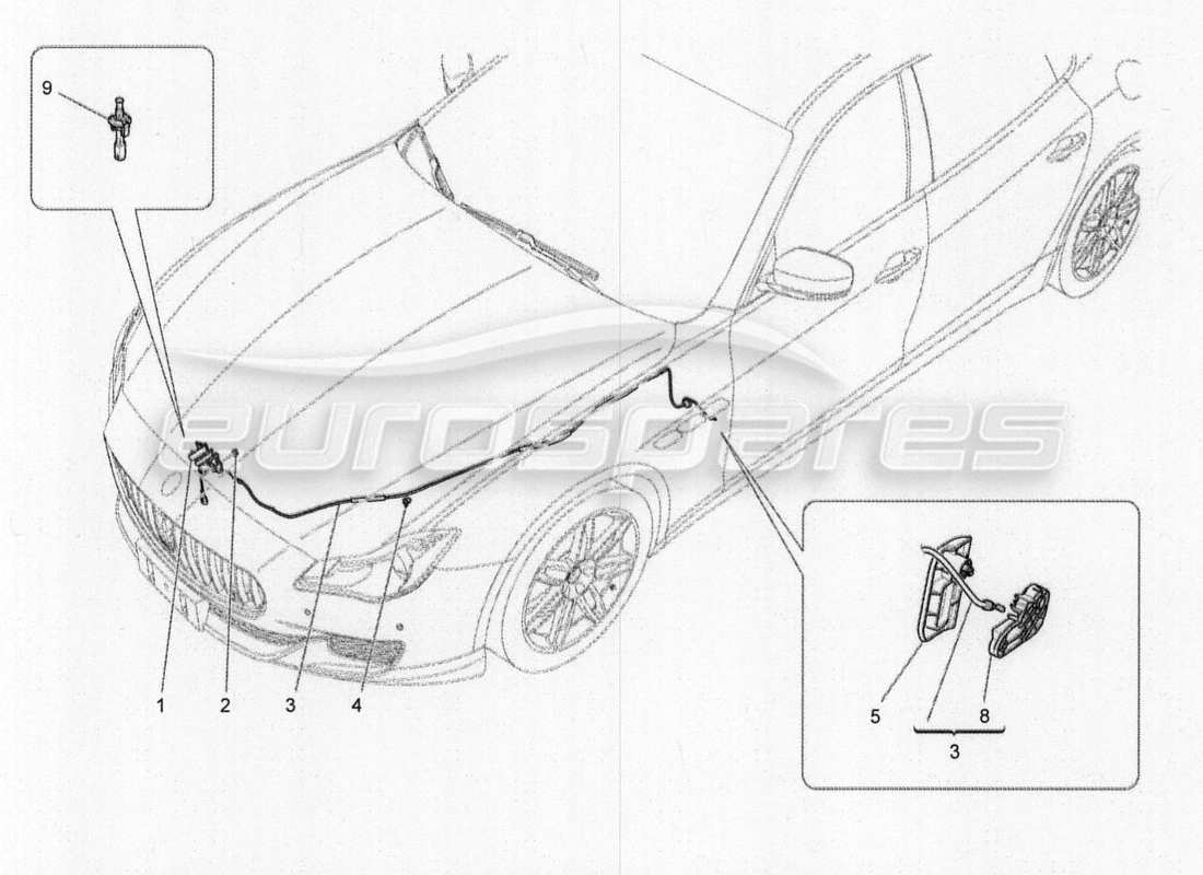 maserati qtp. v8 3.8 530bhp 2014 auto öffnungstaste für vorderen deckel ersatzteildiagramm