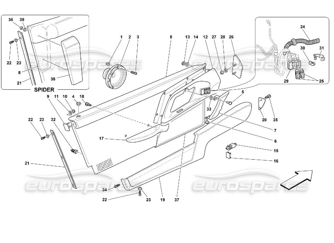 ferrari 355 (2.7 motronic) türen - teilediagramm für innenverkleidungen