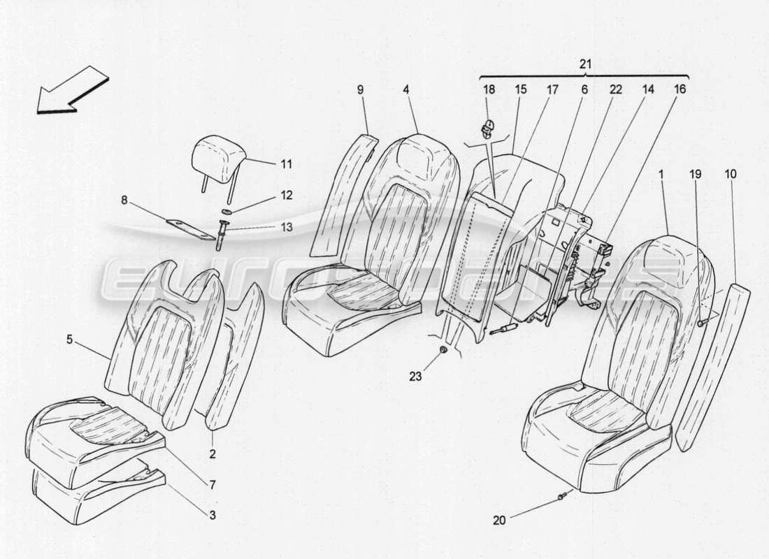 maserati qtp. v8 3.8 530bhp auto 2015 vordersitze: mechanik und elektronik teilediagramm