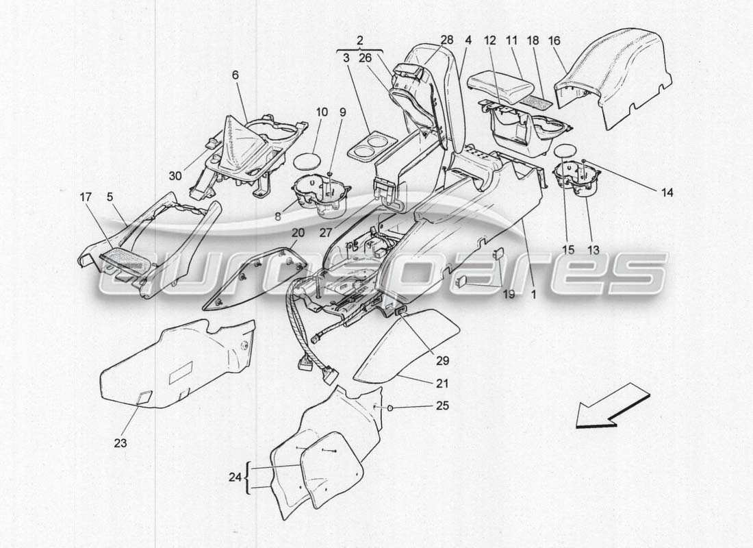 maserati grancabrio mc centenario zubehörkonsole und mittelkonsole teilediagramm