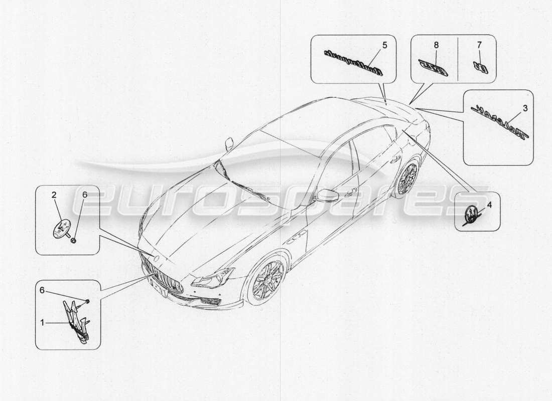 maserati qtp. v8 3.8 530bhp 2014 auto verzierungen, marken und symbole teilediagramm