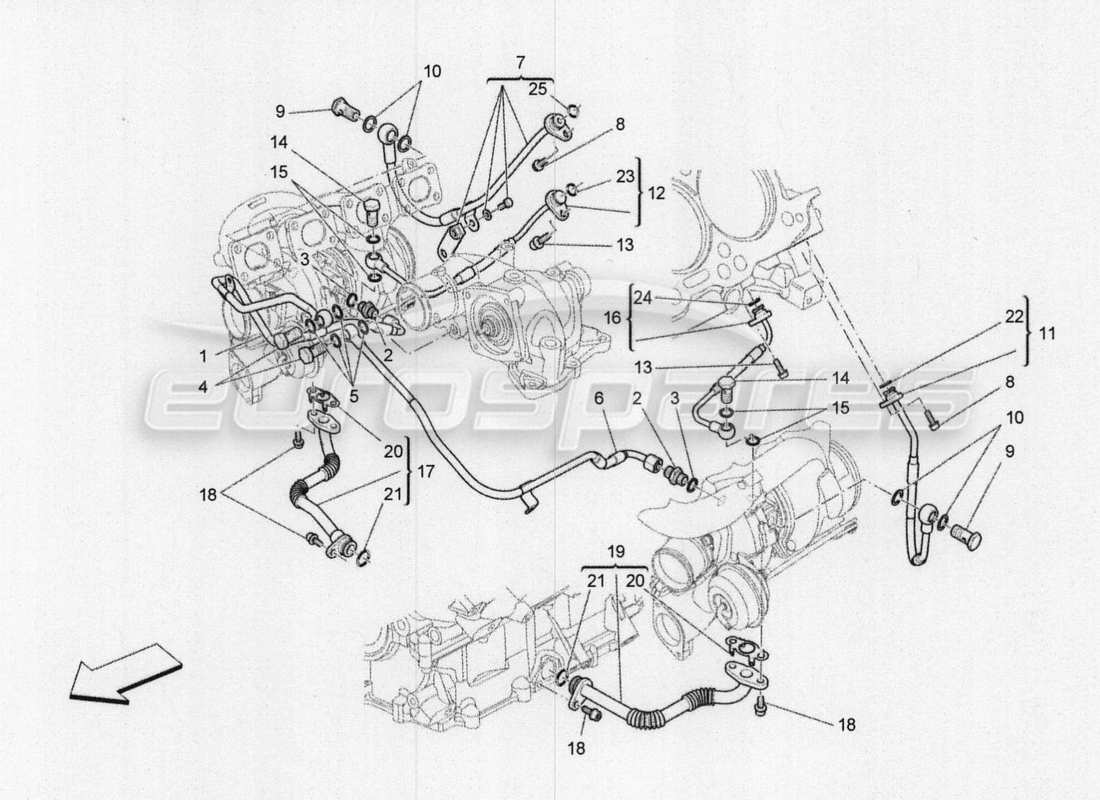 maserati qtp. v8 3.8 530bhp 2014 auto turboladersystem: schmierung und kühlung teilediagramm