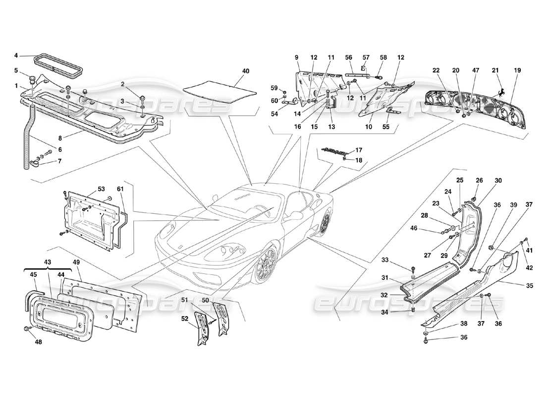 ferrari 360 challenge (2000) schilder - teilediagramm für die außenverkleidung