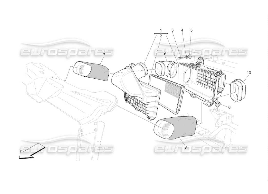 maserati qtp. (2009) 4.7 auto luftfilter, lufteinlass und kanäle teilediagramm