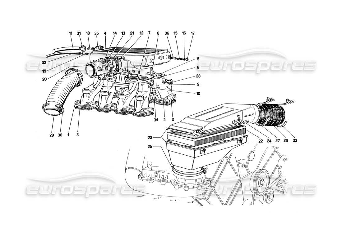 ferrari 328 (1985) teilediagramm für lufteinlass und verteiler