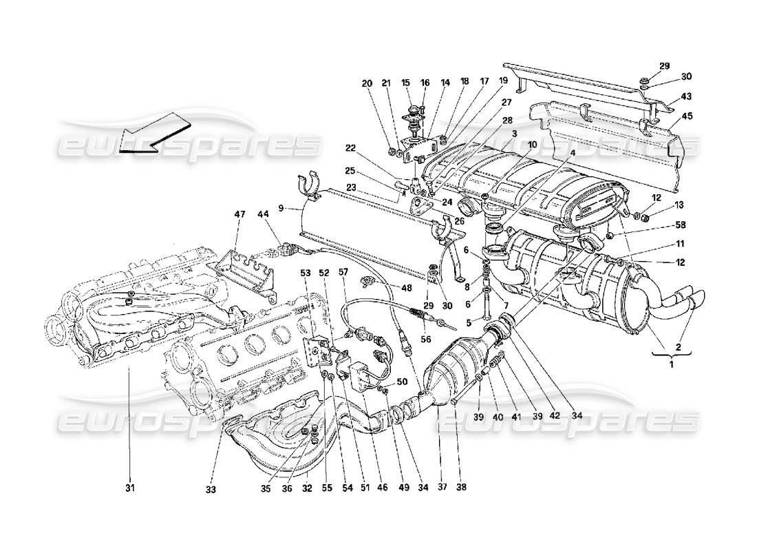 ferrari 348 (2.7 motronic) auspuffanlage teilediagramm