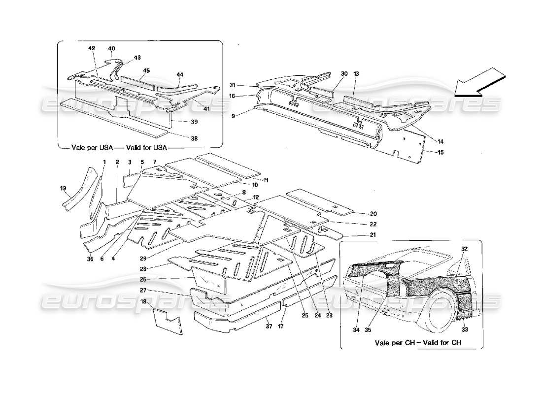 ferrari 348 (2.7 motronic) teilediagramm für die isolierung des fahrgastraums