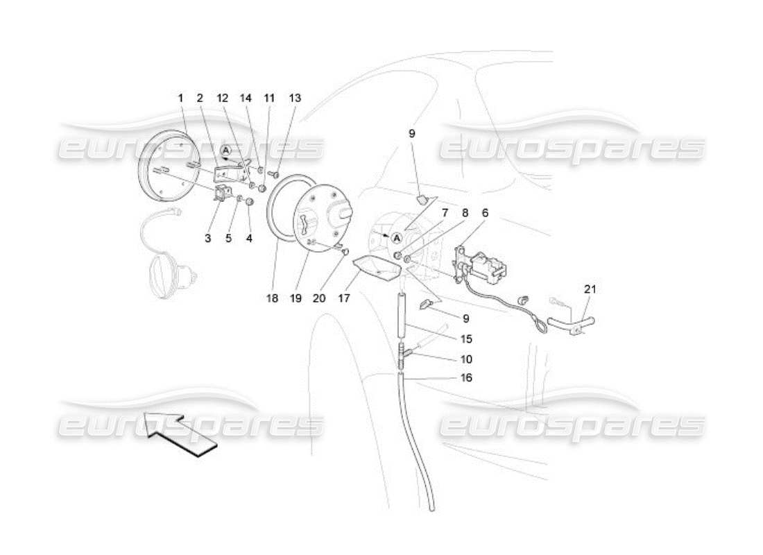 maserati qtp. (2005) 4.2 kraftstofftank-tür und bedienelemente teilediagramm