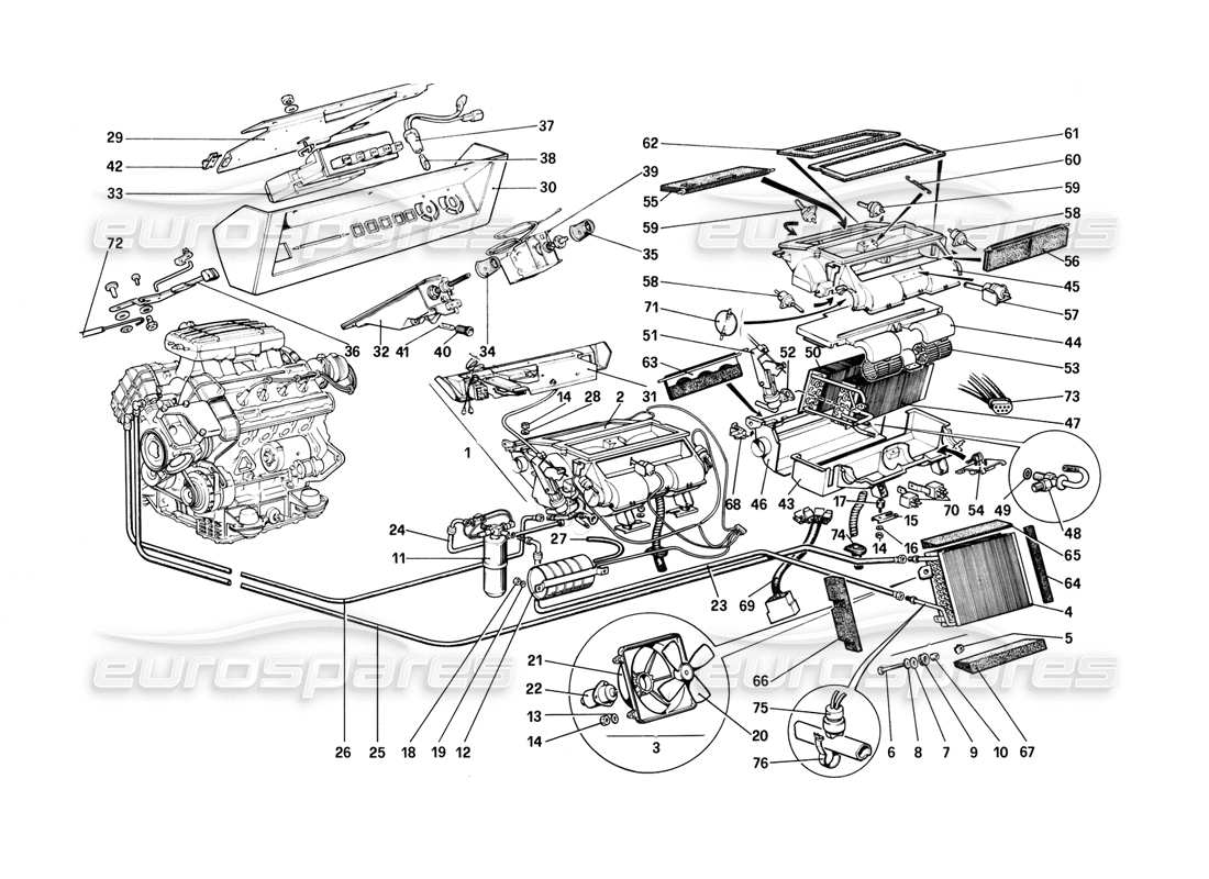 ferrari mondial 8 (1981) teilediagramm des heizsystems