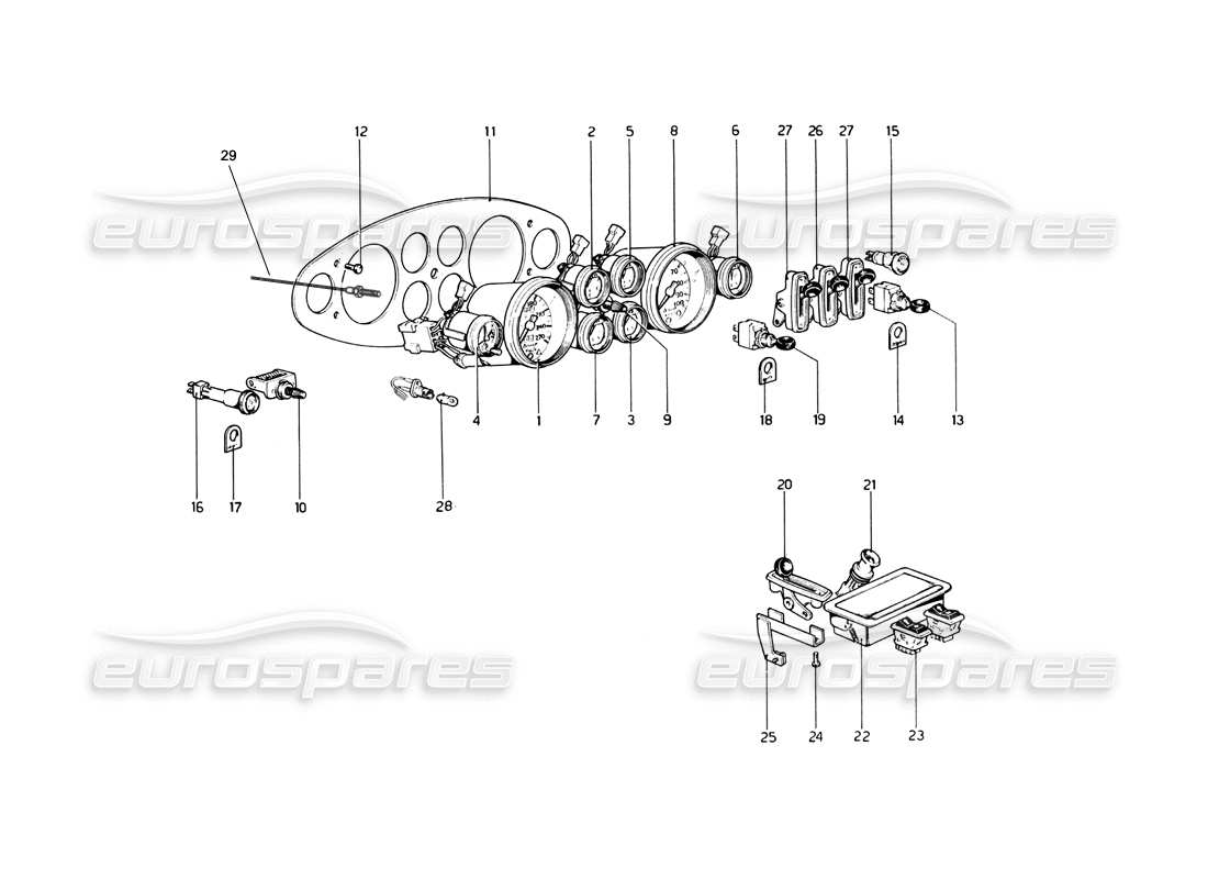 ferrari 246 dino (1975) teilediagramm für instrumente und zubehör