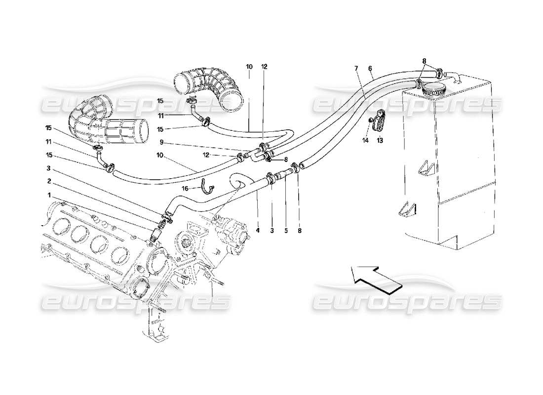 ferrari 348 (2.7 motronic) teilediagramm des blow-by-systems