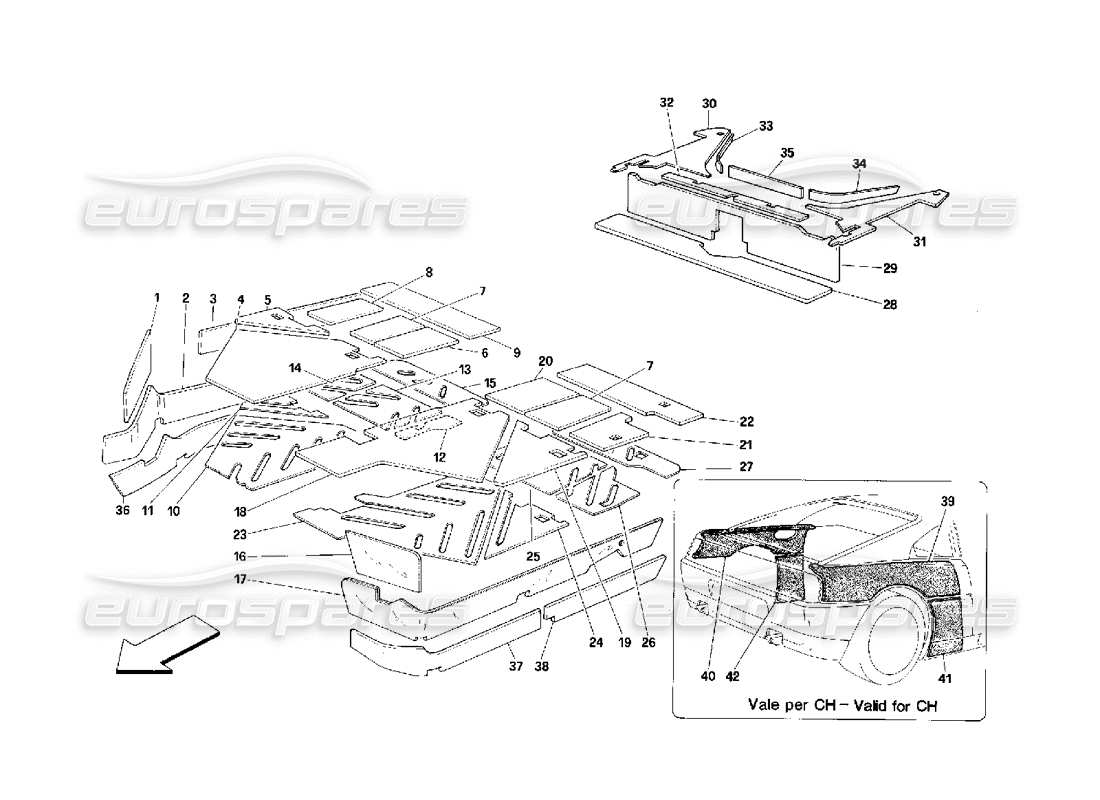 ferrari 348 (2.7 motronic) teilediagramm für die isolierung des fahrgastraums