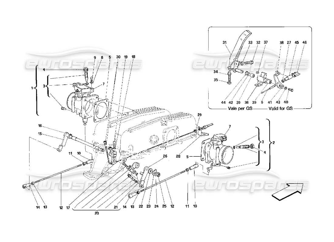 ferrari 348 (2.7 motronic) teilediagramm für drosselklappengehäuse und -gestänge