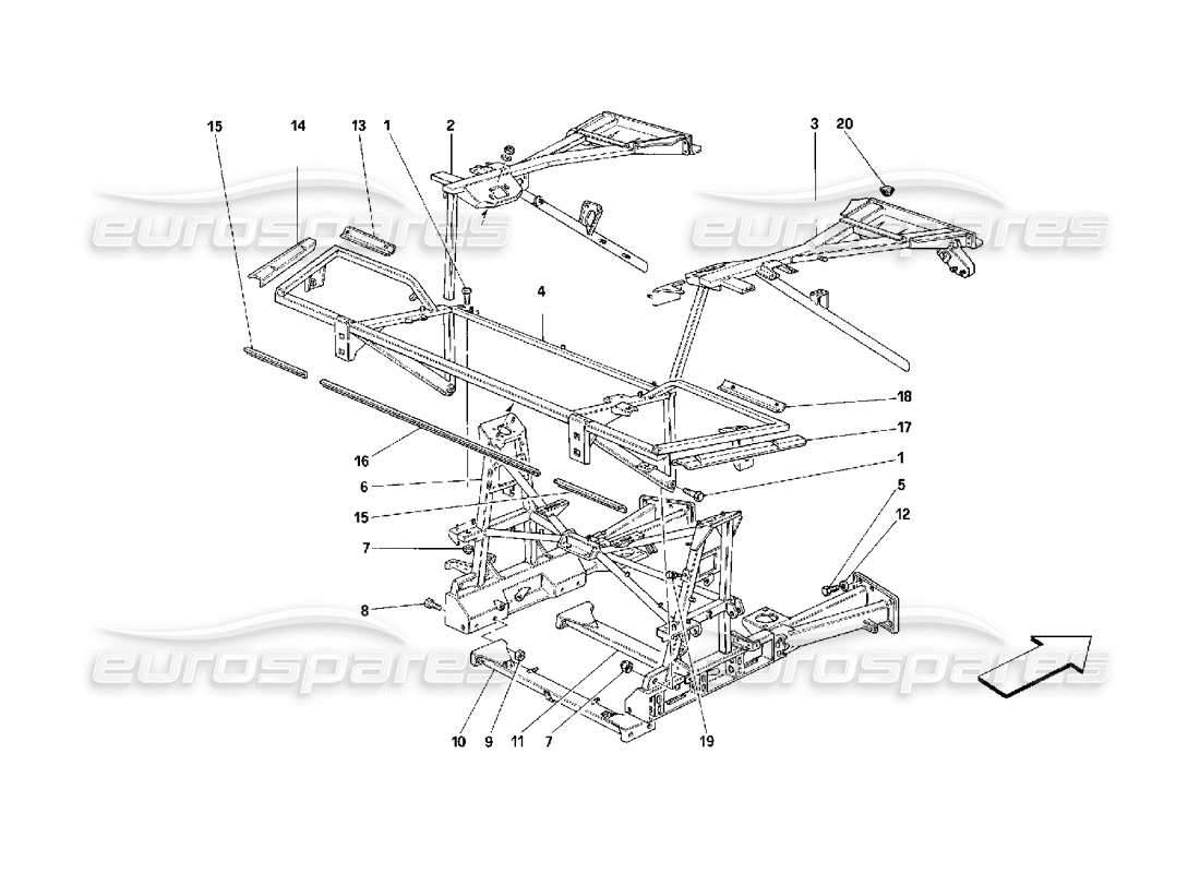 ferrari 348 (2.7 motronic) rahmen - teilediagramm der hinteren teileelemente