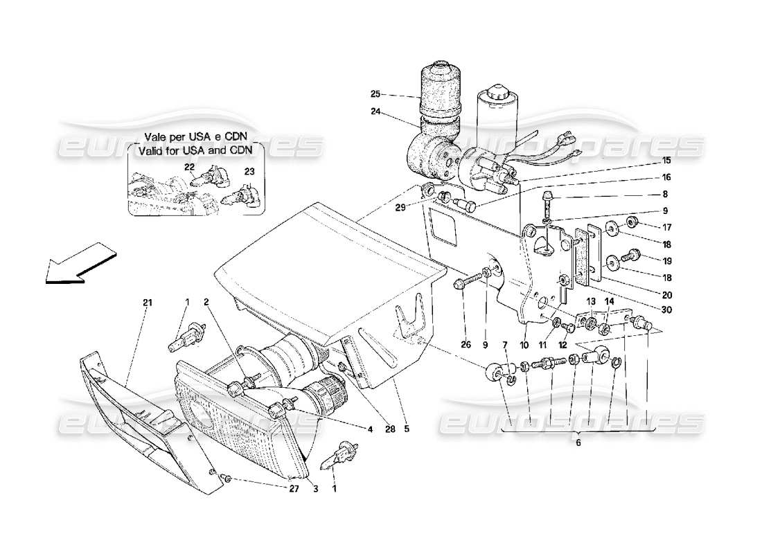 ferrari 348 (2.7 motronic) teilediagramm für lichthebevorrichtung und scheinwerfer
