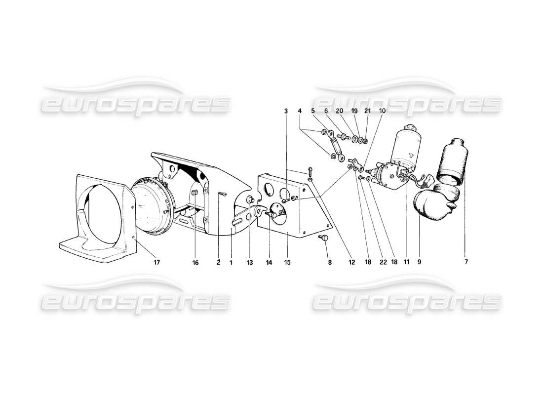 ferrari 308 (1981) gtbi/gtsi teilediagramm der scheinwerfer-hebevorrichtung