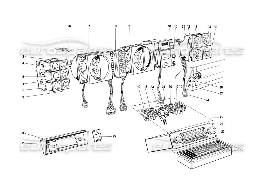 ferrari mondial 8 (1981) instrumente teilediagramm